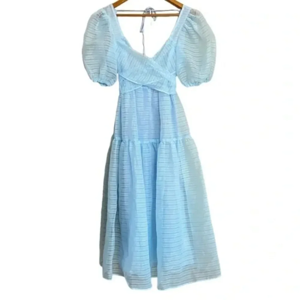 Free People Light Blue Puff Sleeve Midi Dress